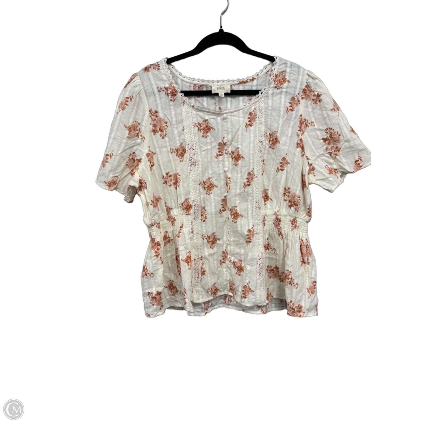 Top Short Sleeve By Blu Pepper In Cream & Orange, Size: 3x