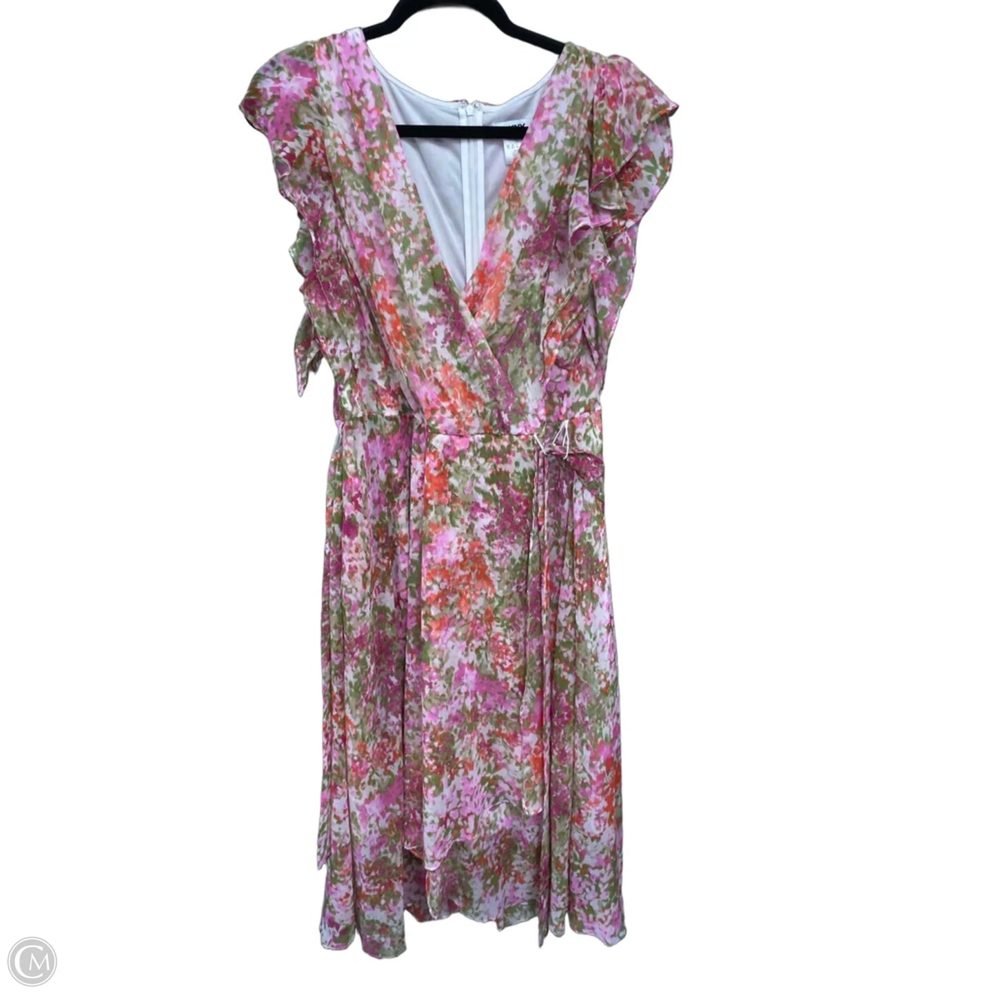 Dress Casual Maxi By Dkny In Green & Pink, Size: 14
