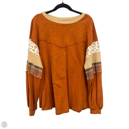 Top Long Sleeve By Shein In Cream & Orange, Size: L