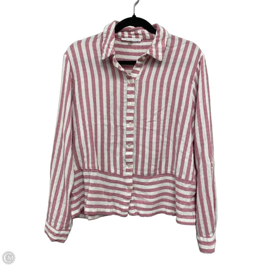 Top Long Sleeve By Jane And Delancey In Pink & White, Size: M