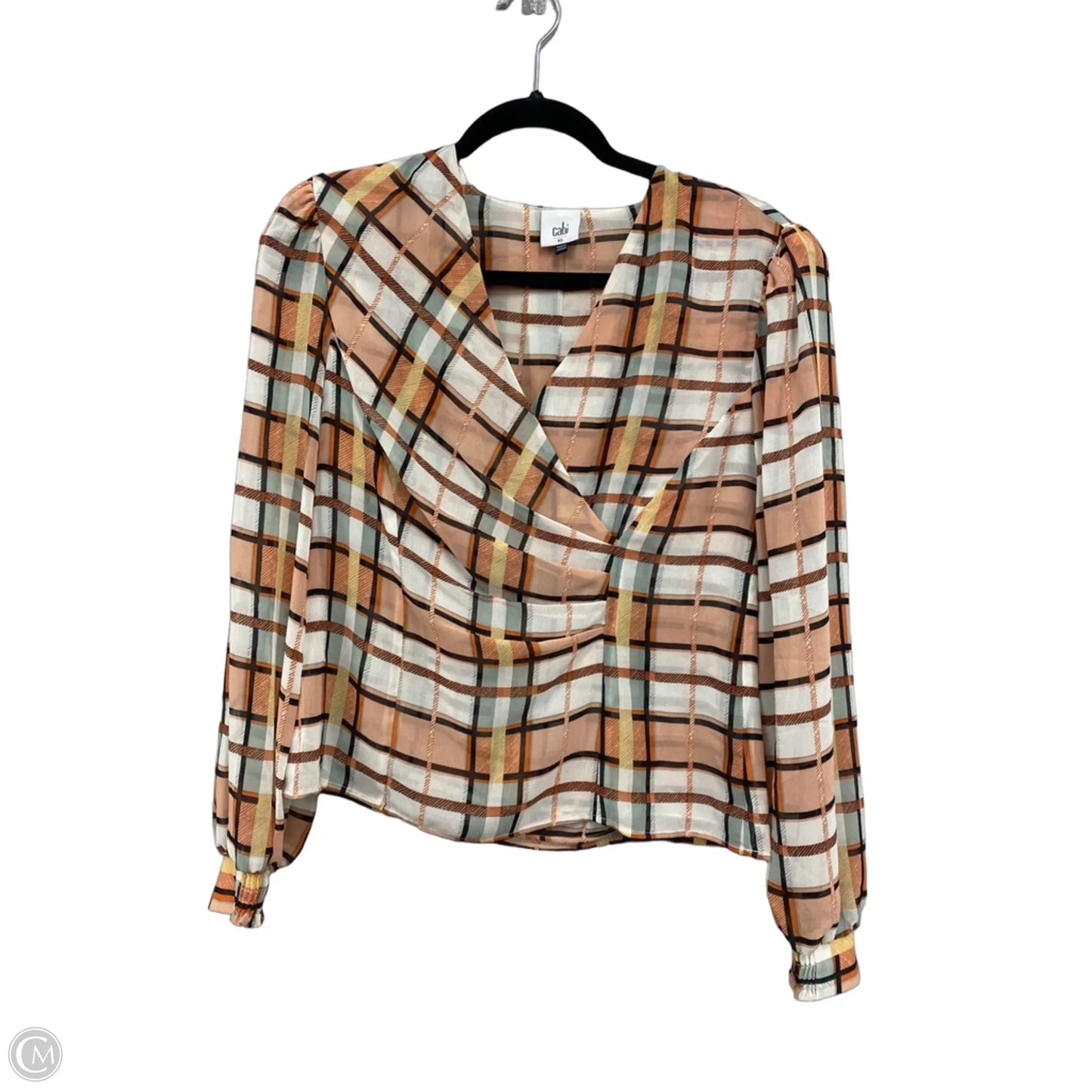 Blouse Long Sleeve By Cabi In Blue & Orange, Size: Xs