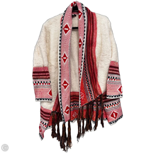Sweater Cardigan By Clothes Mentor In Cream & Red, Size: M