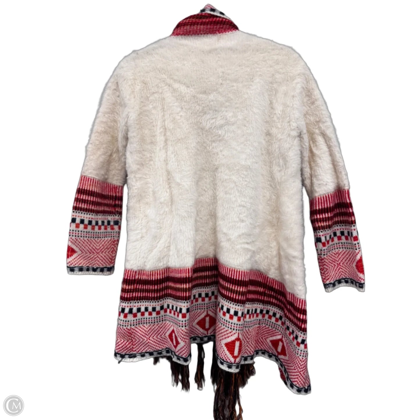 Sweater Cardigan By Clothes Mentor In Cream & Red, Size: M