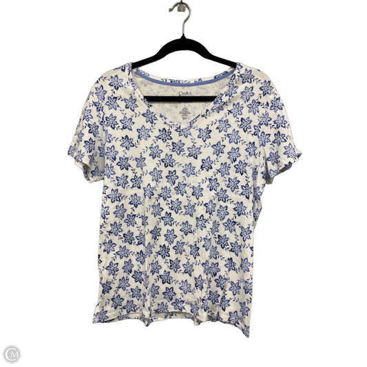Top Short Sleeve By Croft And Barrow In Blue & White, Size: L