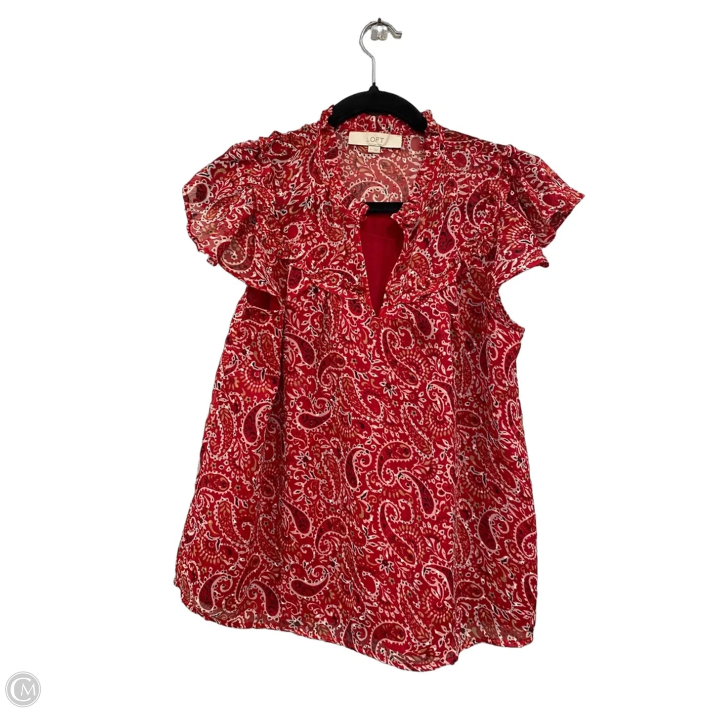 Top Short Sleeve By Loft In Red & White, Size: M