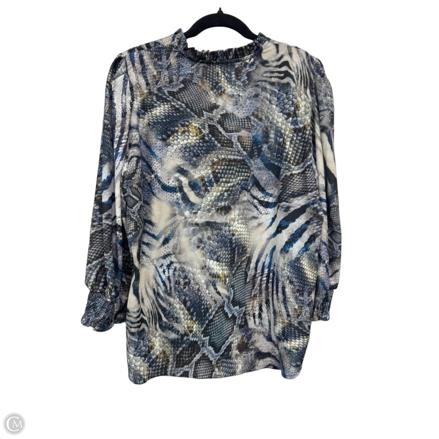 Blouse Long Sleeve By Tahari In Blue & Green, Size: 1x