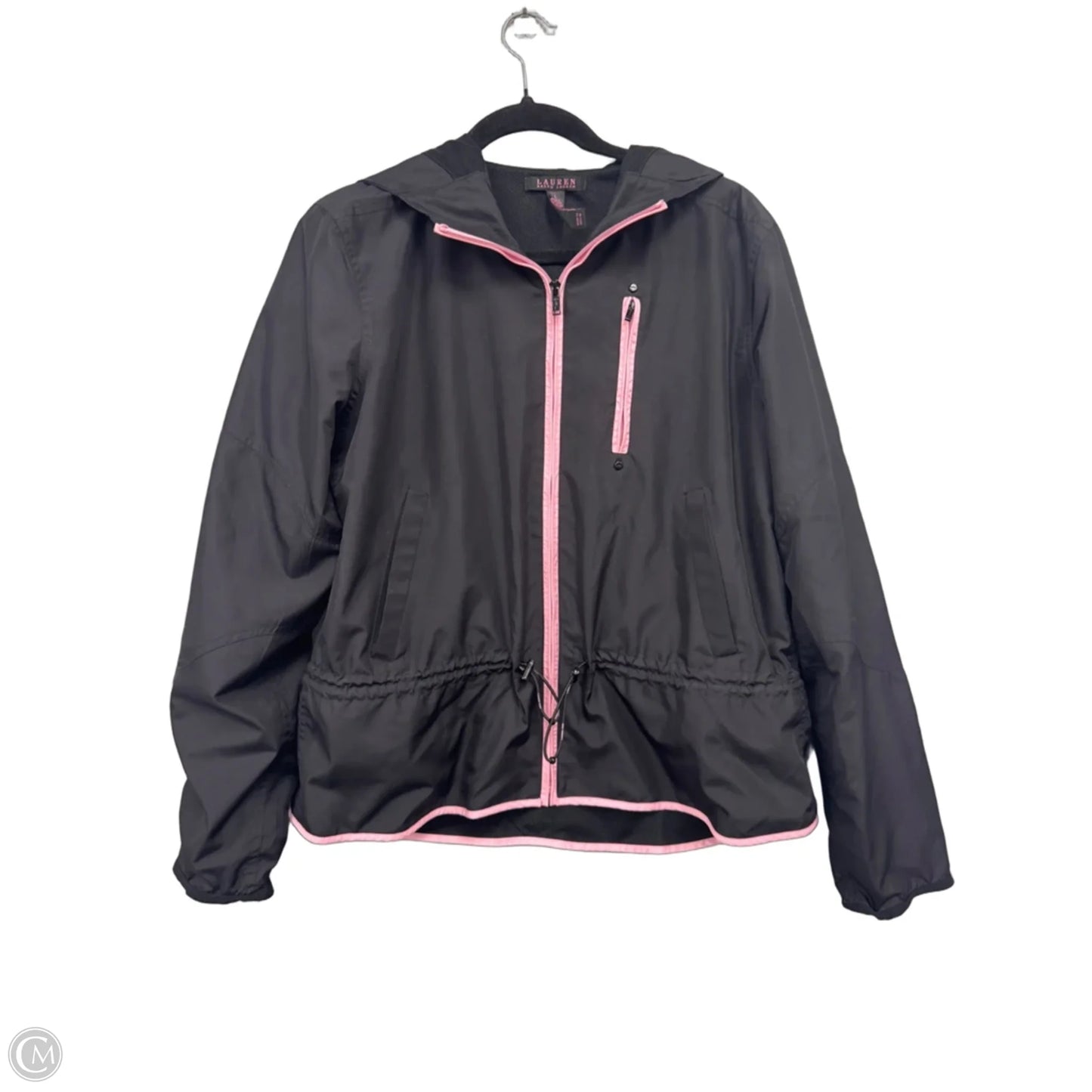 Jacket Windbreaker By Lauren By Ralph Lauren In Black & Pink, Size: L