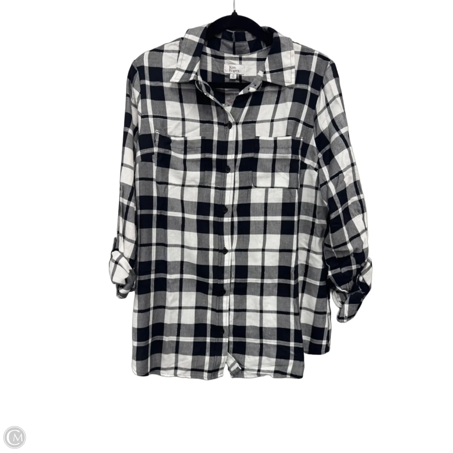 Top Long Sleeve By Kim Rogers In Black & White, Size: M