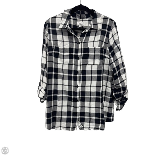 Top Long Sleeve By Kim Rogers In Black & White, Size: M