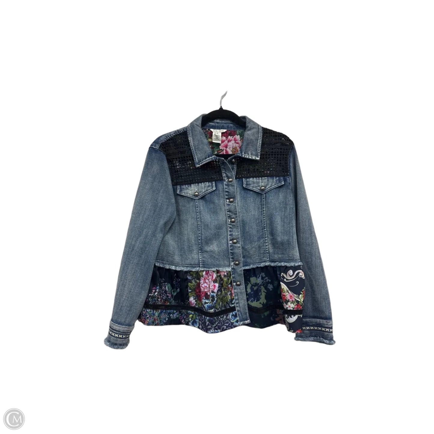 Jacket Denim By John Mark In Black & Blue, Size: M