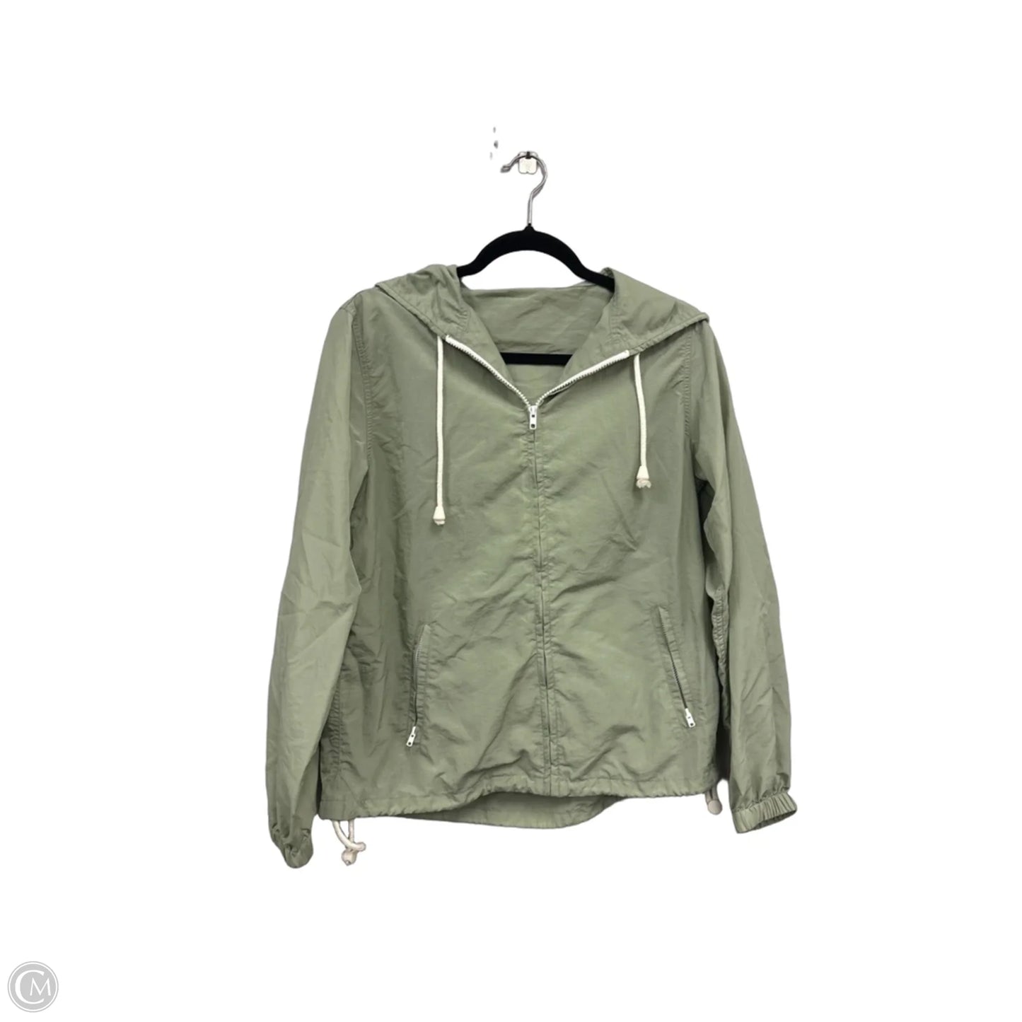 Jacket Windbreaker By Clothes Mentor In Green & White, Size: S