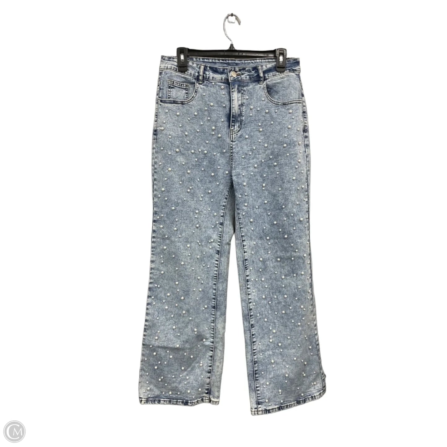 Jeans Wide Leg By Clothes Mentor In Blue & White, Size: L