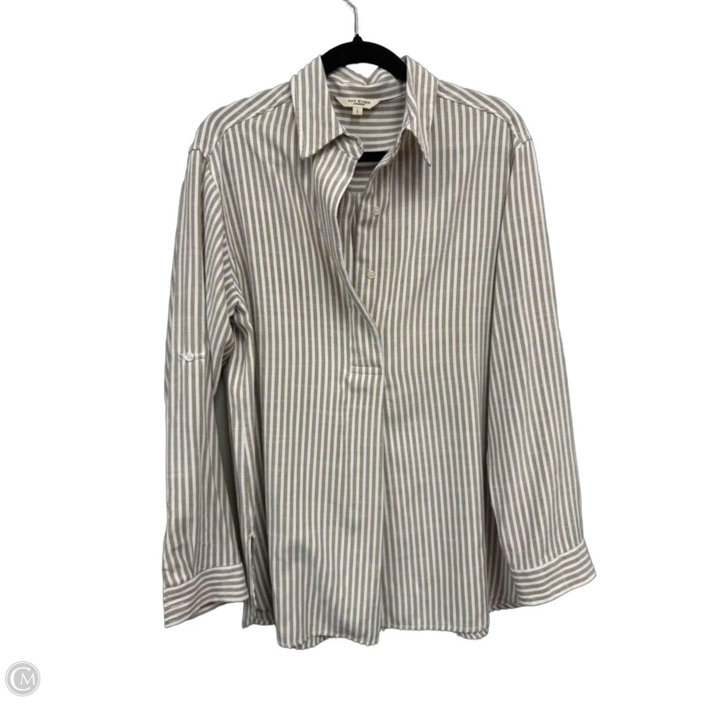Top Long Sleeve By Max Studio In Tan & White, Size: L