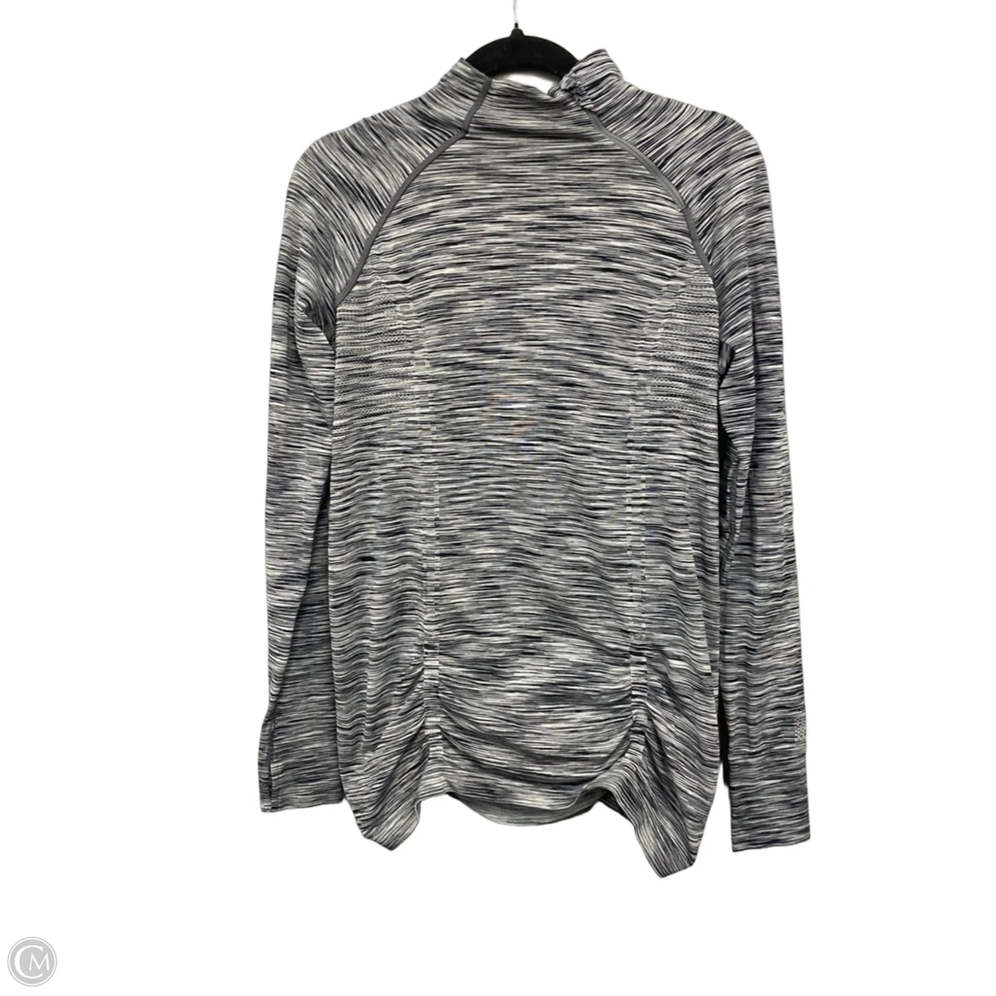 Athletic Top Long Sleeve Collar By Athleta In Black & Grey, Size: L
