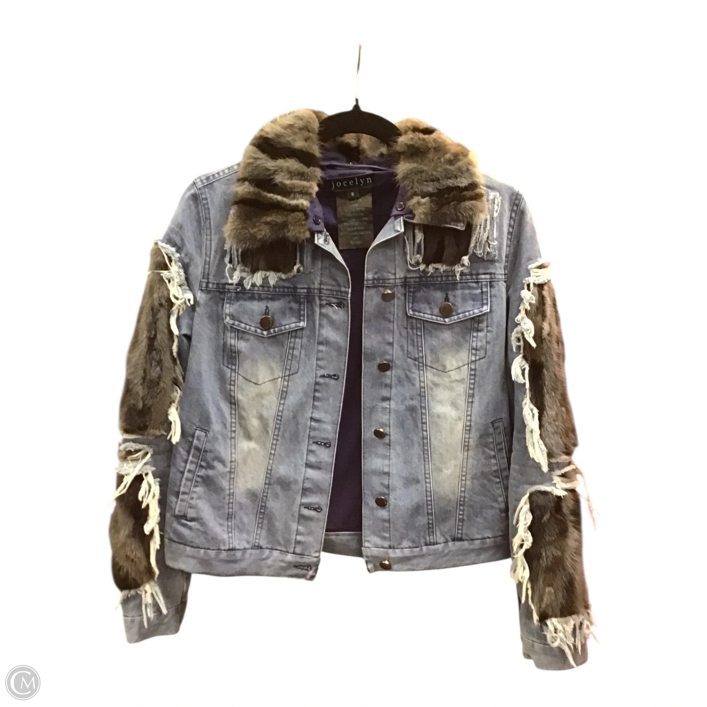 Jacket Denim By Clothes Mentor In Blue & Brown, Size: S