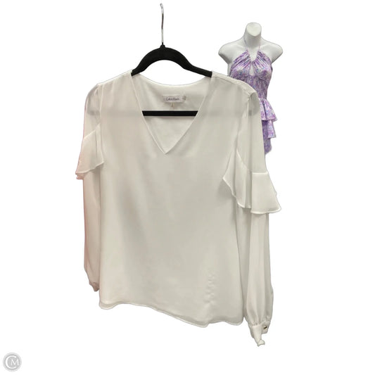 Top Long Sleeve By Calvin Klein In White, Size: S