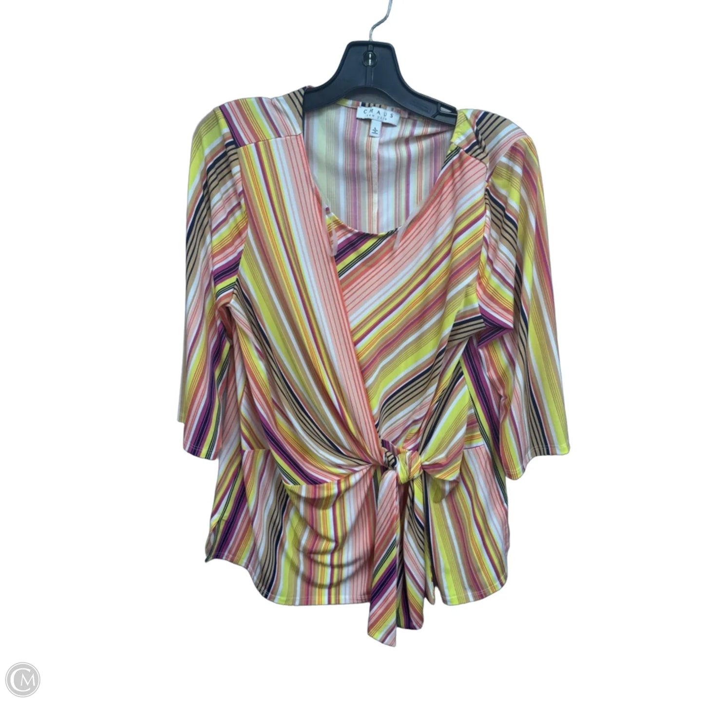 Top 3/4 Sleeve By Chaus In Orange & Yellow, Size: L
