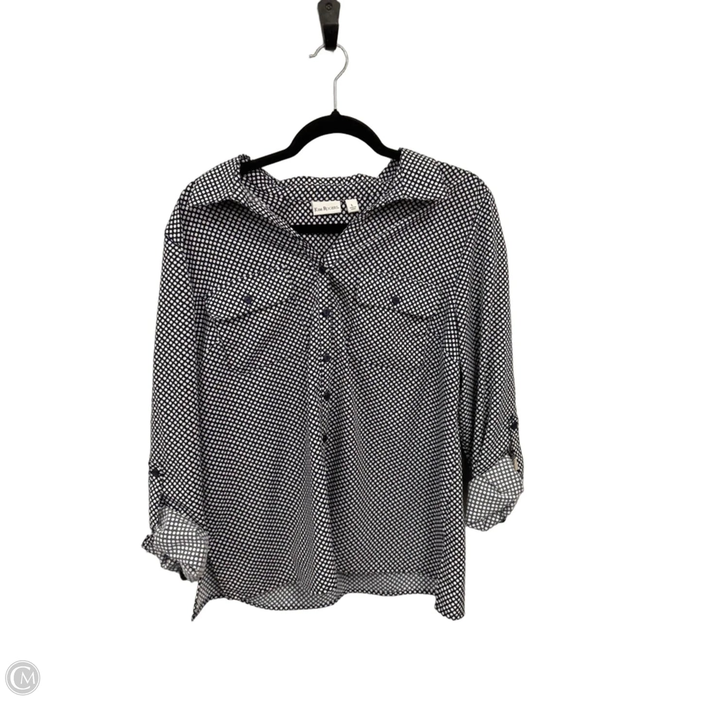 Top Long Sleeve By Kim Rogers In Blue & White, Size: L