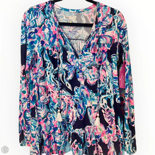 Top Long Sleeve Designer By Lilly Pulitzer In Blue & Pink, Size: S