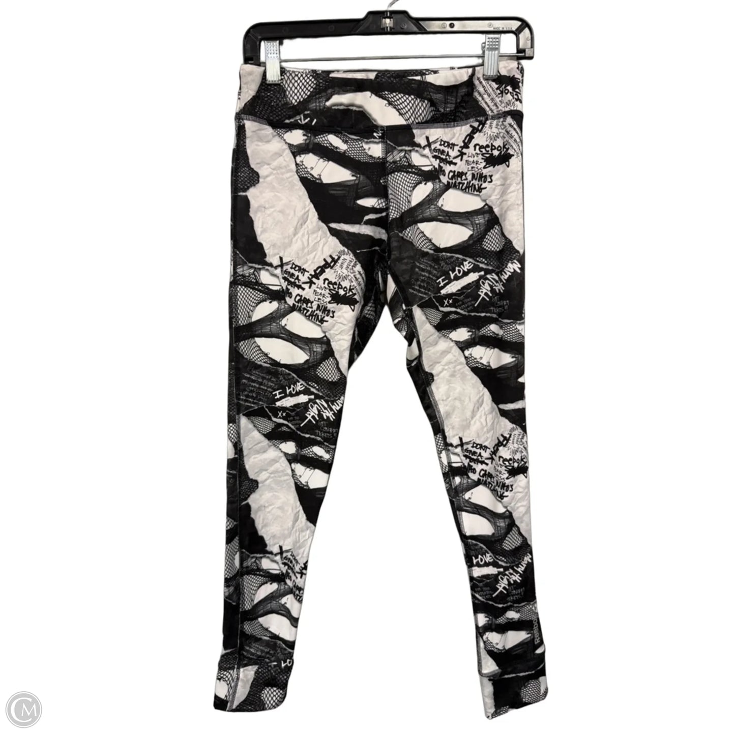 Athletic Leggings By Reebok In Black & White, Size: M