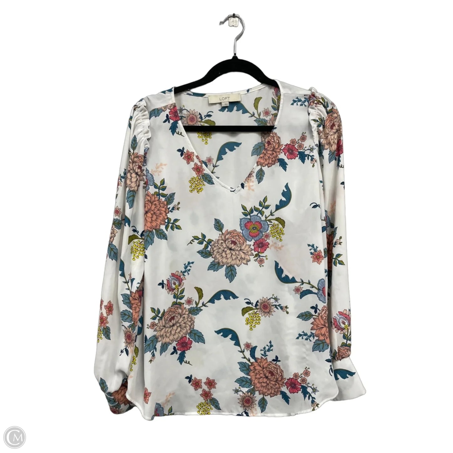 Top Long Sleeve By Loft In Blue & White, Size: L