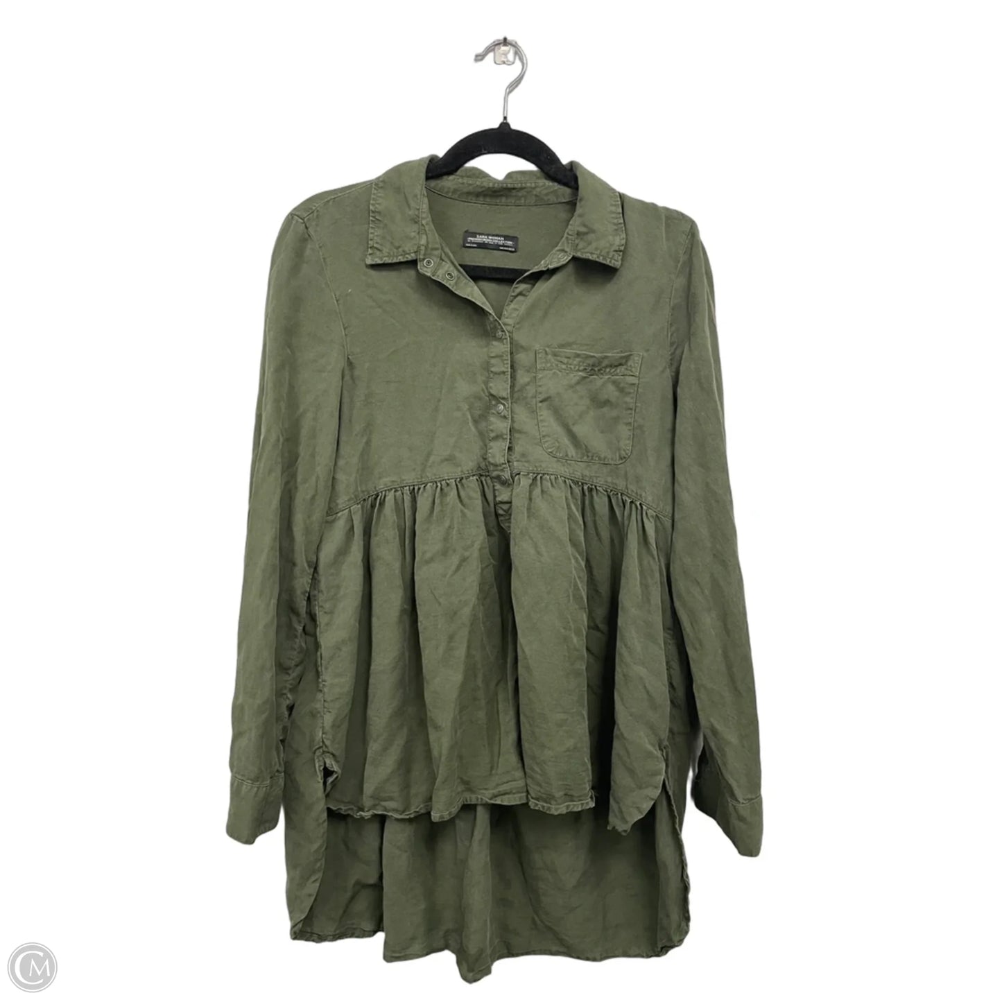 Tunic Long Sleeve By Zara Women In Green, Size: S