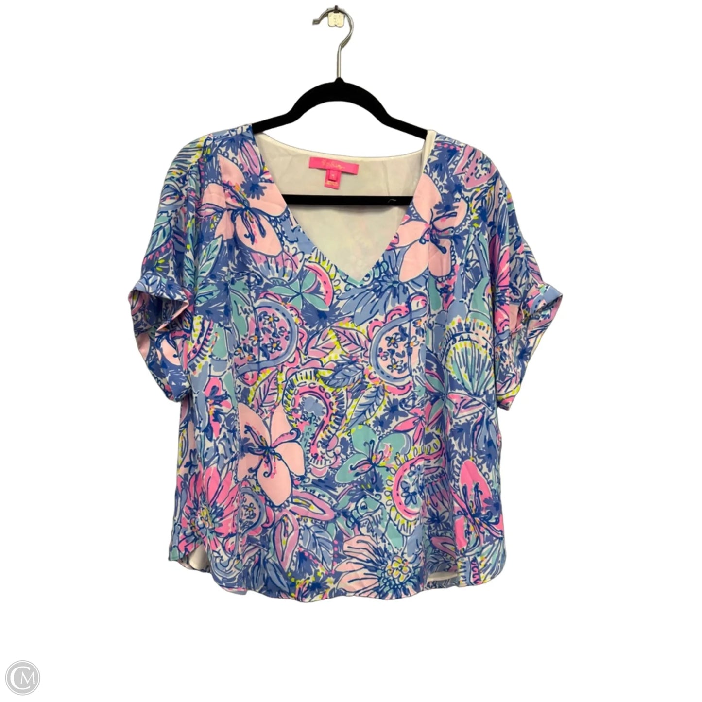 Top Short Sleeve Designer By Lilly Pulitzer In Pink & Purple, Size: M
