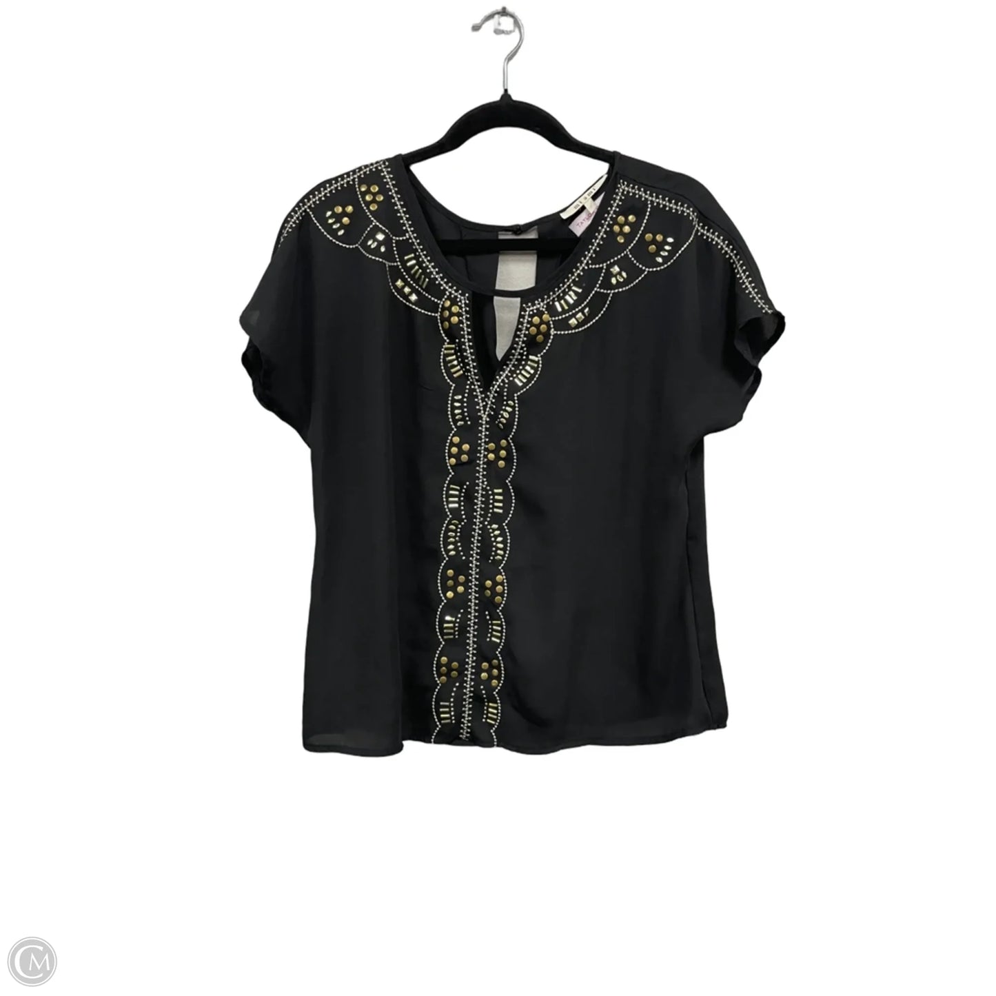 Top Short Sleeve By Miami In Black & Gold, Size: S