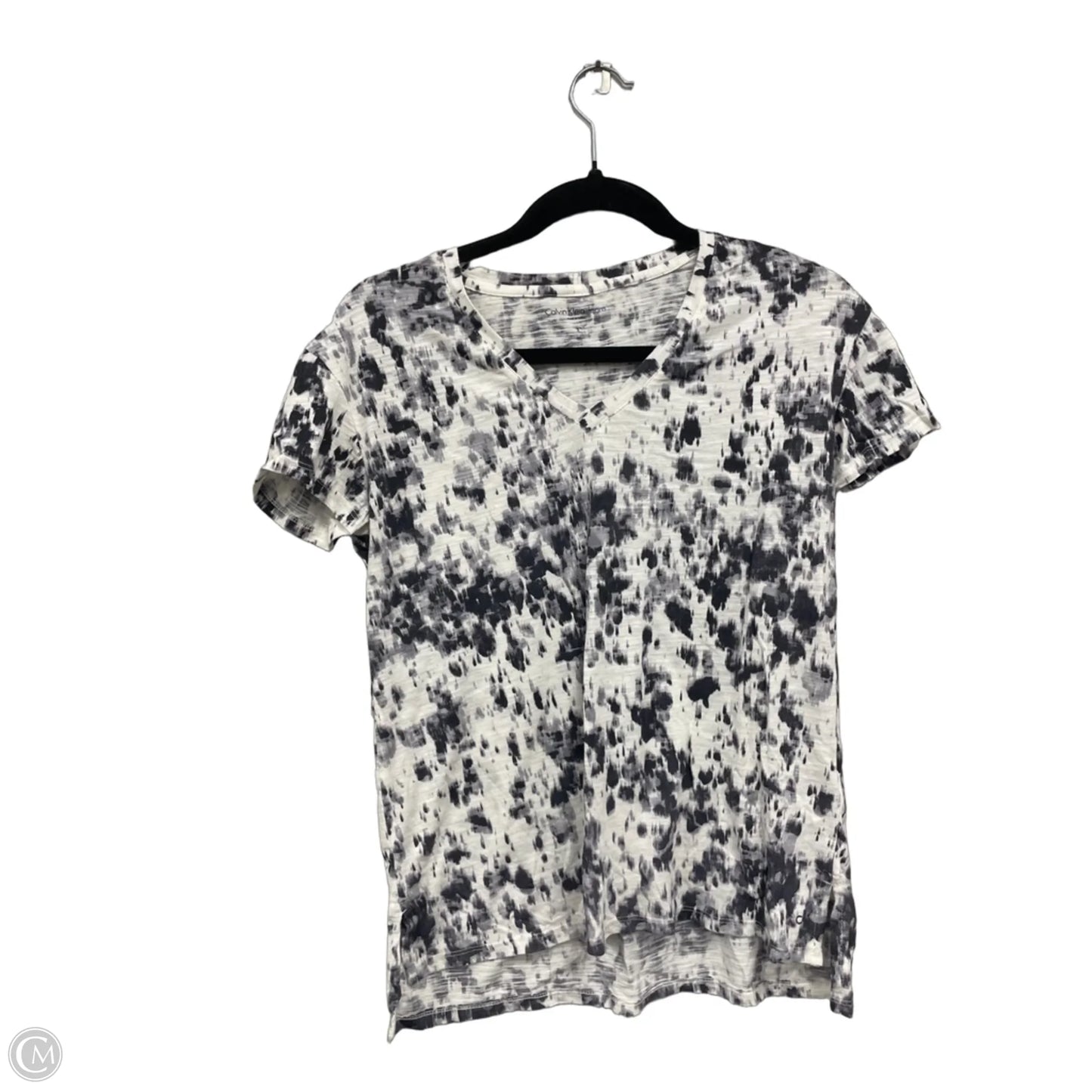 Top Short Sleeve By Calvin Klein In Grey & White, Size: S