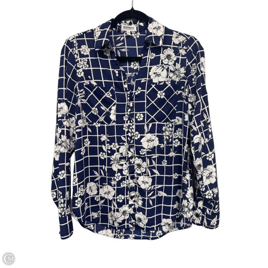 Top Long Sleeve By Express In Blue & White, Size: S
