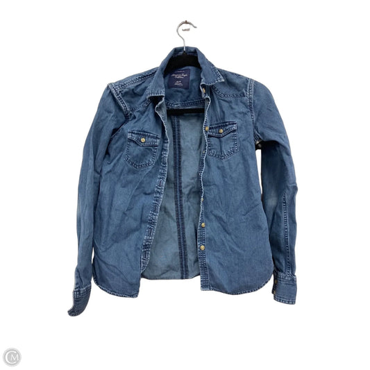 Top Long Sleeve By American Eagle In Blue Denim, Size: Xs