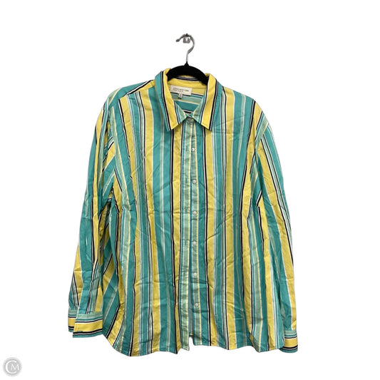 Top Long Sleeve By Jones New York In Blue & Yellow, Size: 3x