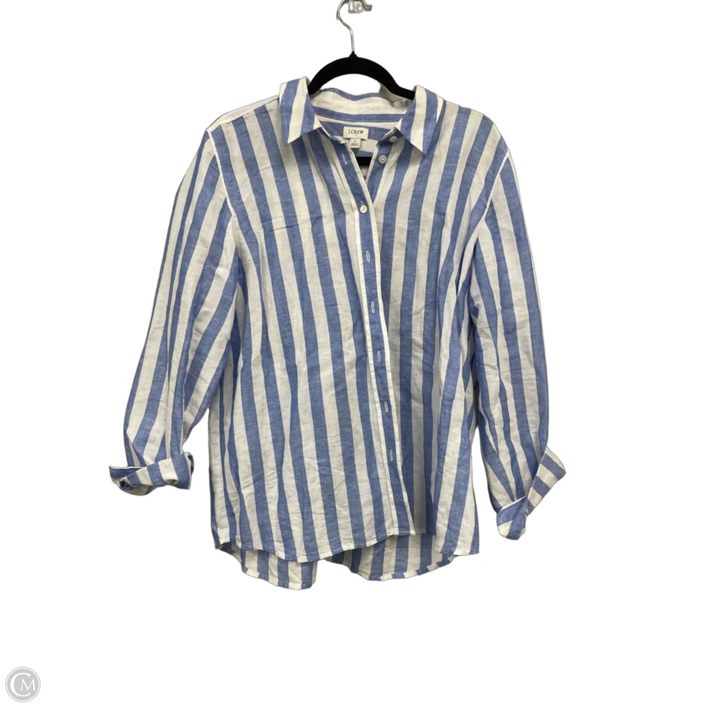 Blouse Long Sleeve By J. Crew In Blue & White, Size: L