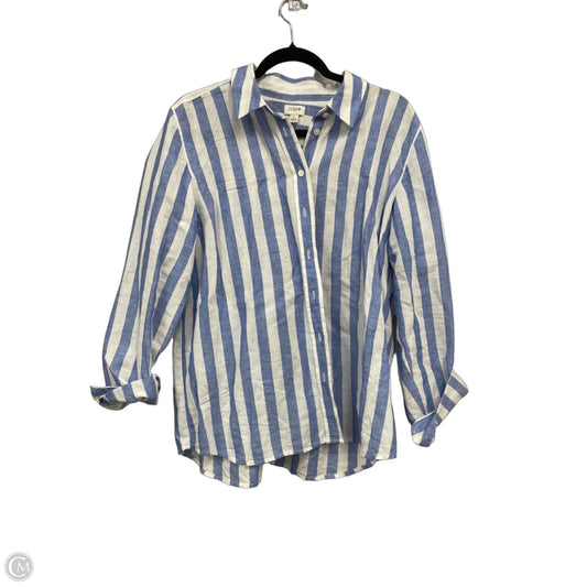 Blouse Long Sleeve By J. Crew In Blue & White, Size: L