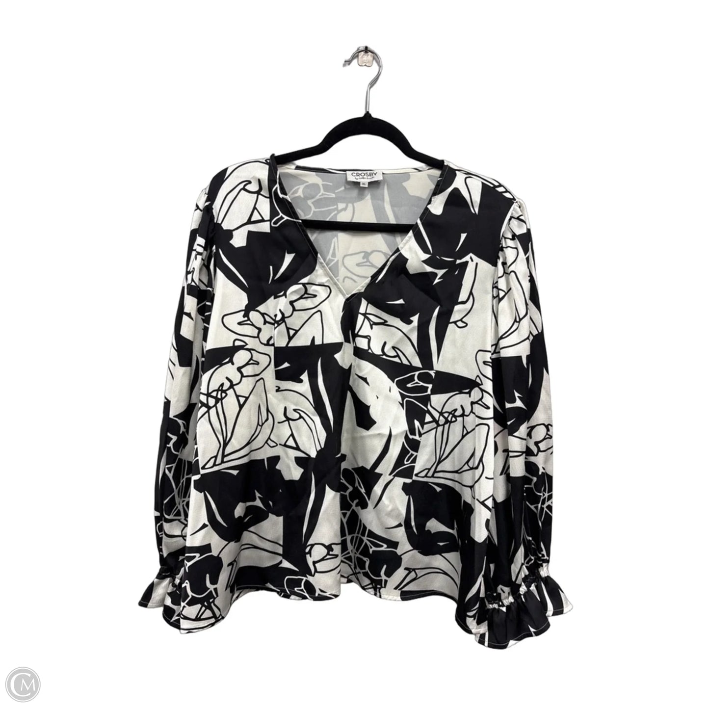 Blouse Long Sleeve By Crosby In Black & White, Size: Xl