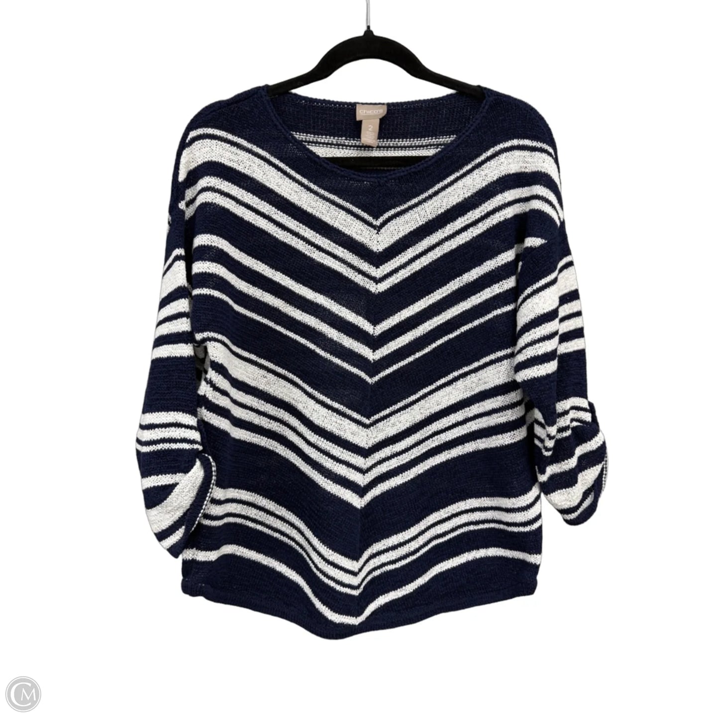 Sweater By Chicos In Blue & White, Size: 2