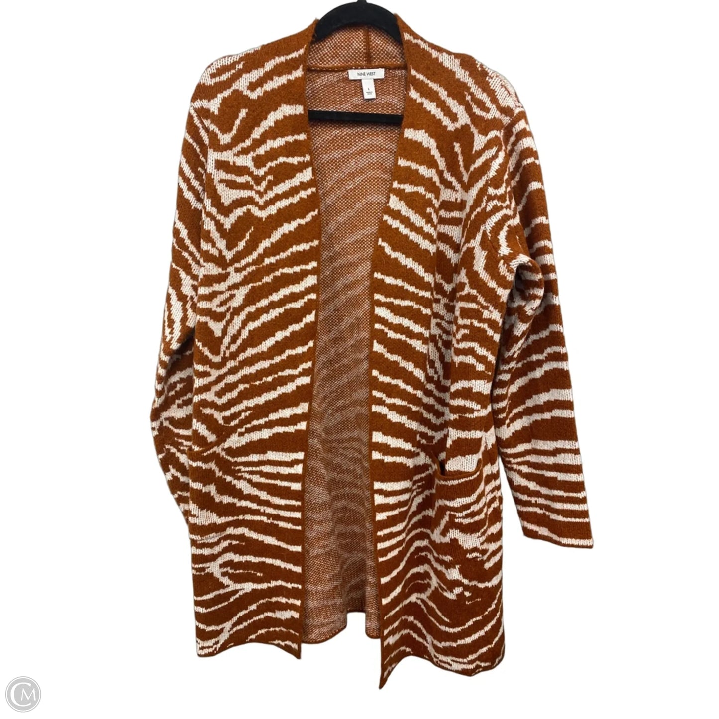 Cardigan By Nine West In Orange & White, Size: L