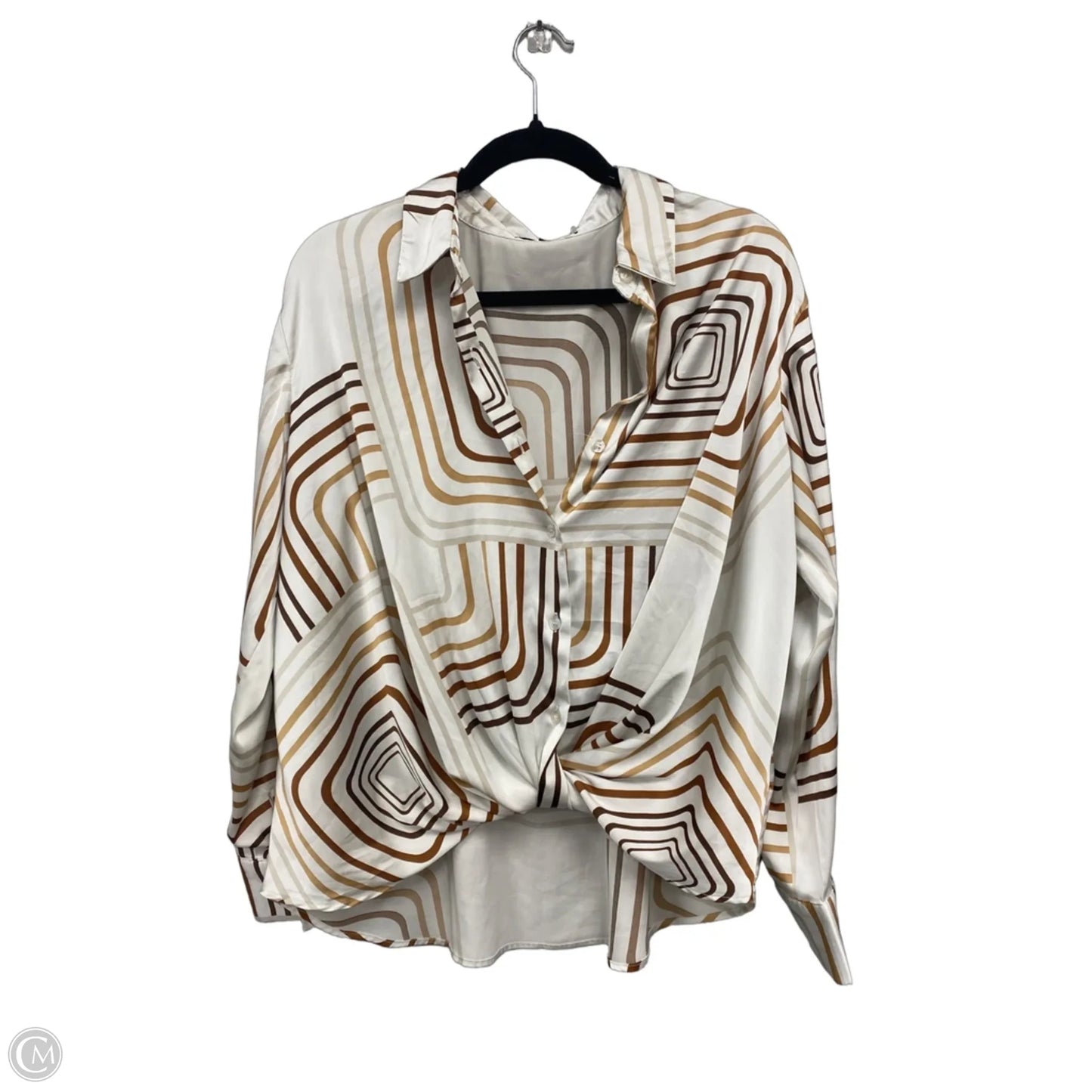 Blouse Long Sleeve By Clothes Mentor In Brown & White, Size: L