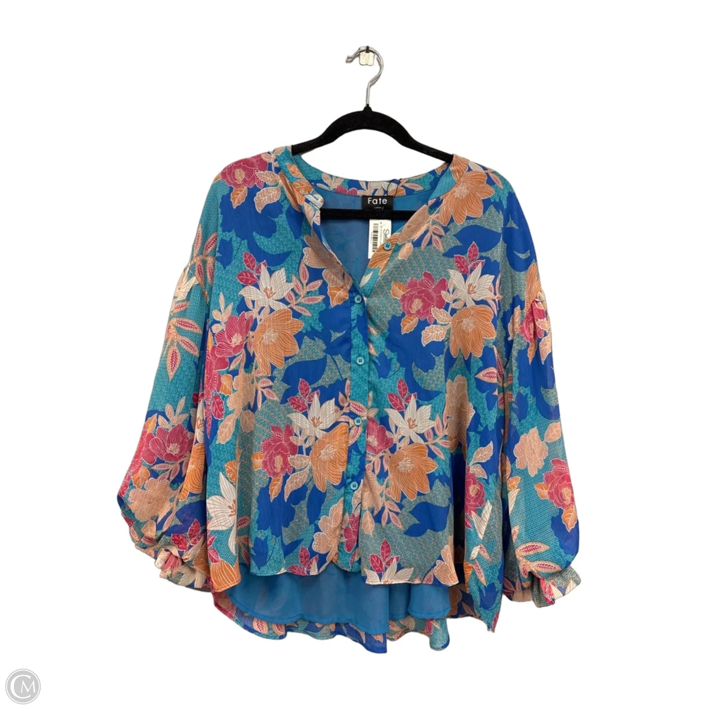 Blouse Long Sleeve By Fate In Blue & Orange, Size: L