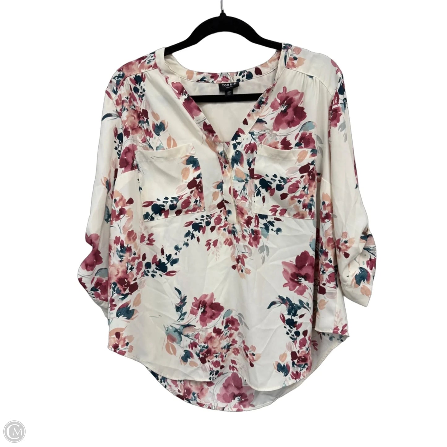 Blouse 3/4 Sleeve By Torrid In Green & Pink, Size: M