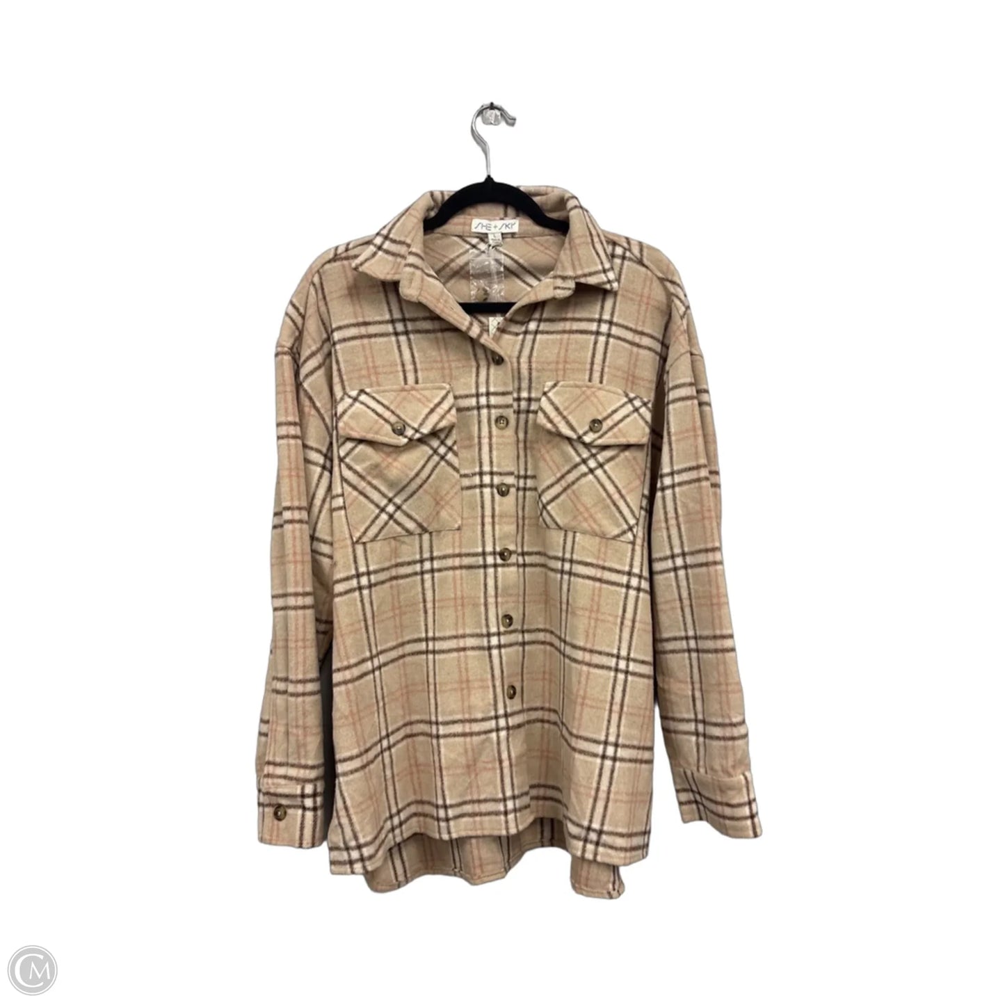 Jacket Shirt By She + Sky In Brown & Cream, Size: L