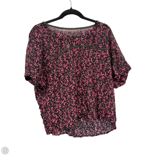 Blouse Short Sleeve By Lovestitch In Black & Pink, Size: L