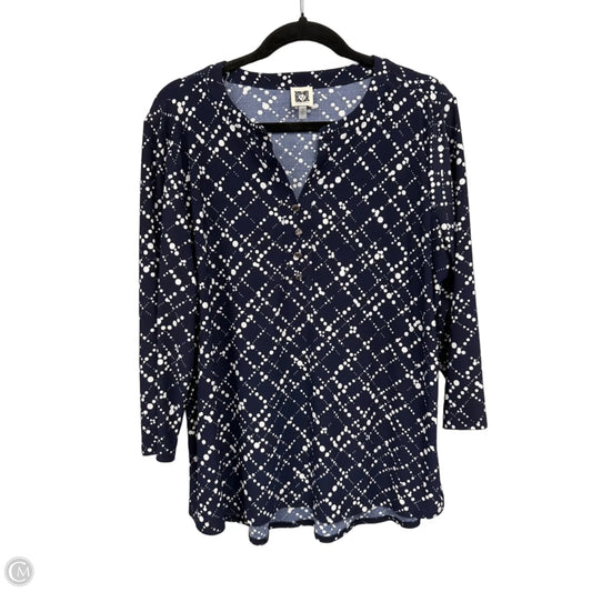 Blouse 3/4 Sleeve By Anne Klein In Blue & White, Size: 1x