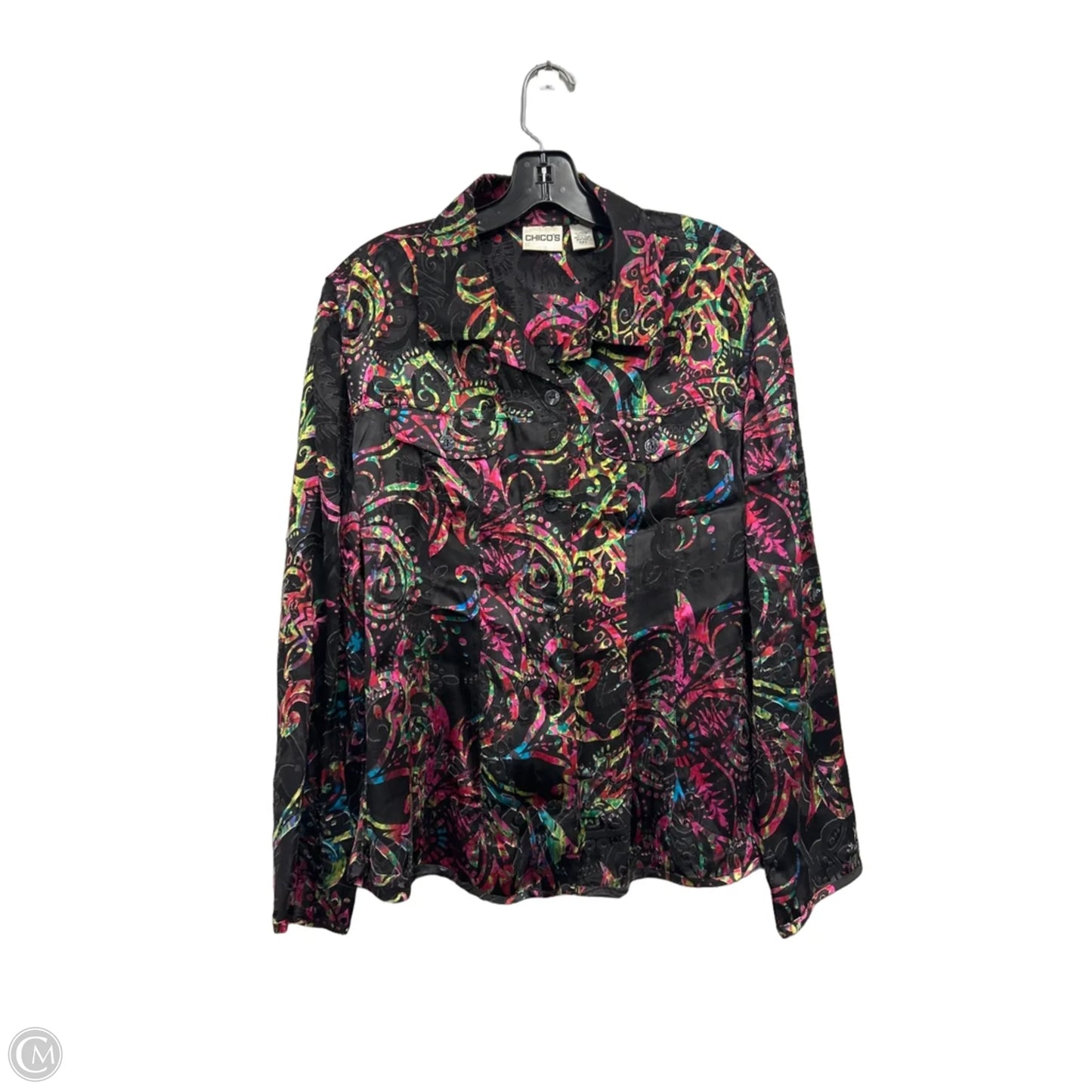 Blouse Long Sleeve By Chicos In Black & Pink, Size: 2