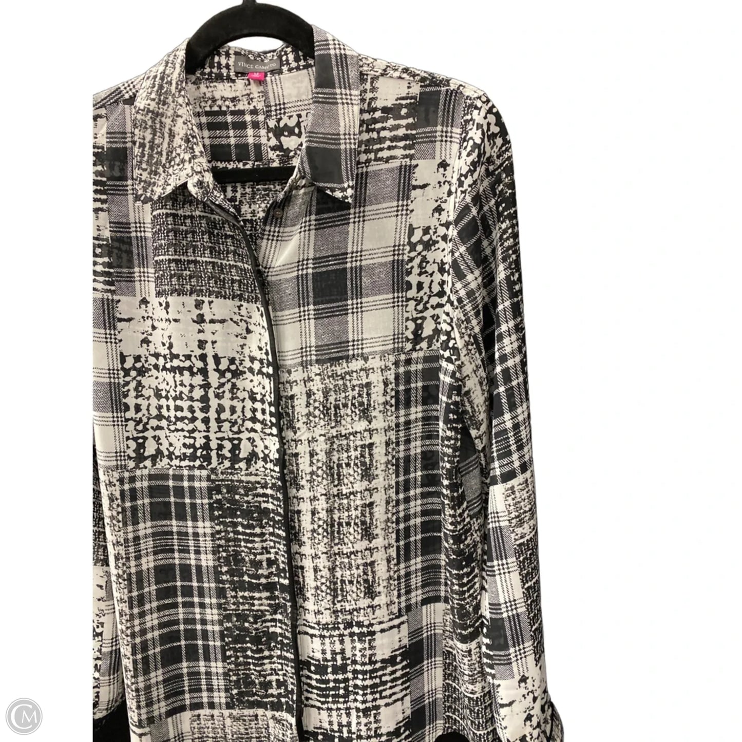 Blouse Long Sleeve By Vince Camuto In Black & White, Size: M