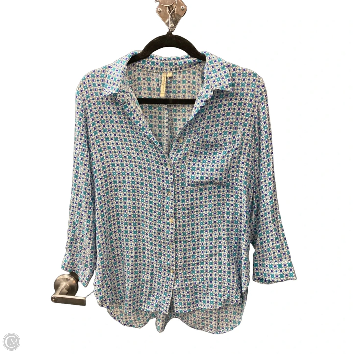 Top Long Sleeve By Grand And Greene In Blue & White, Size: M