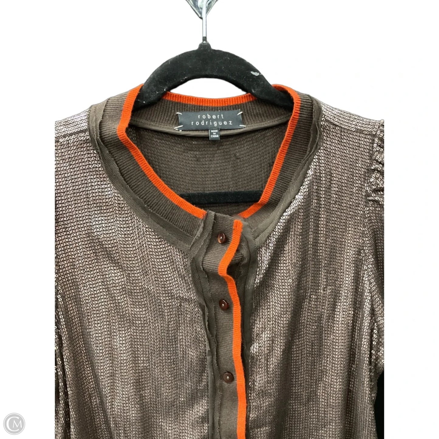 Top Short Sleeve By Robert Rodriguez In Brown & Orange, Size: M