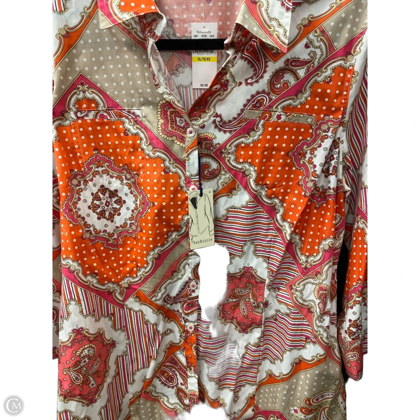 Top Long Sleeve By Van Heusen In Paisley Print, Size: Xl