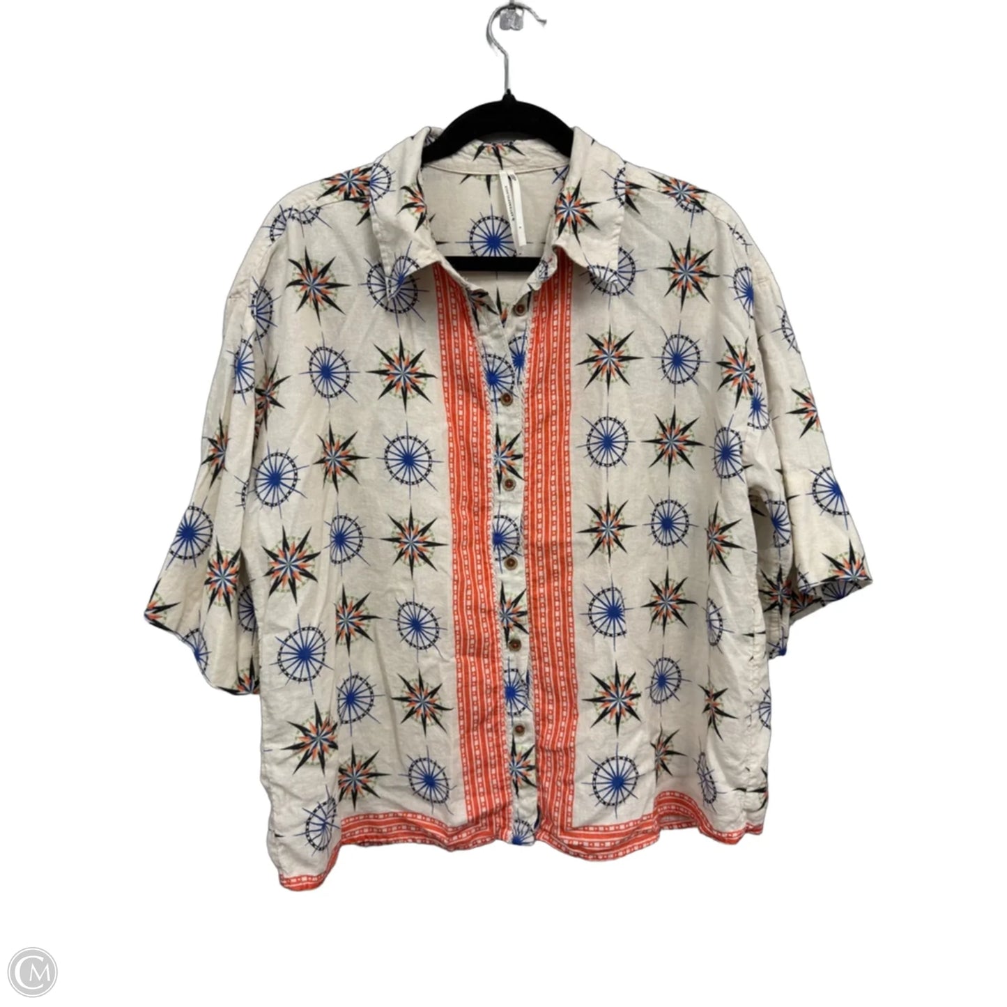 Top 3/4 Sleeve By Anthropologie In Blue & Cream, Size: S