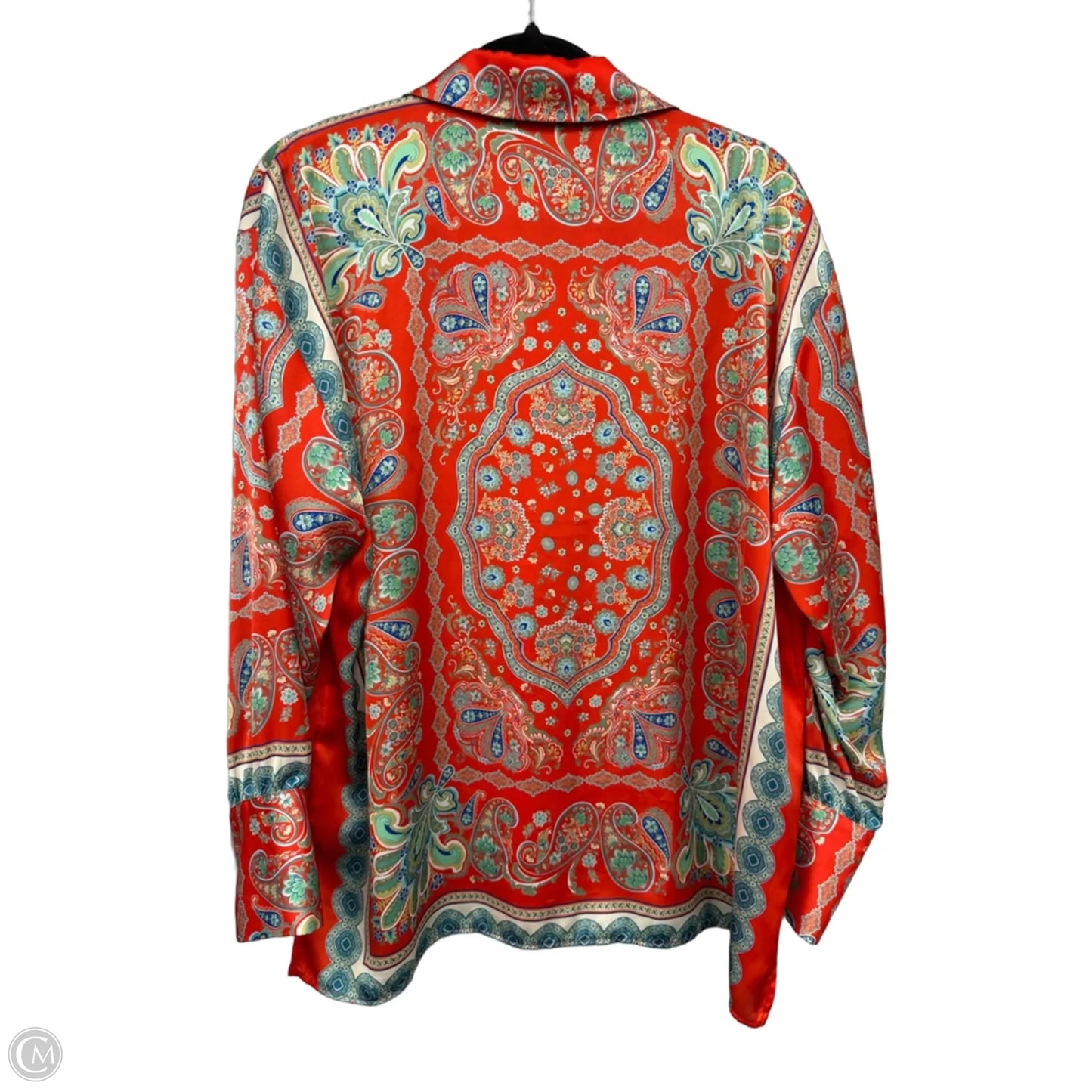 Blouse Long Sleeve By Zara In Blue & Orange, Size: L